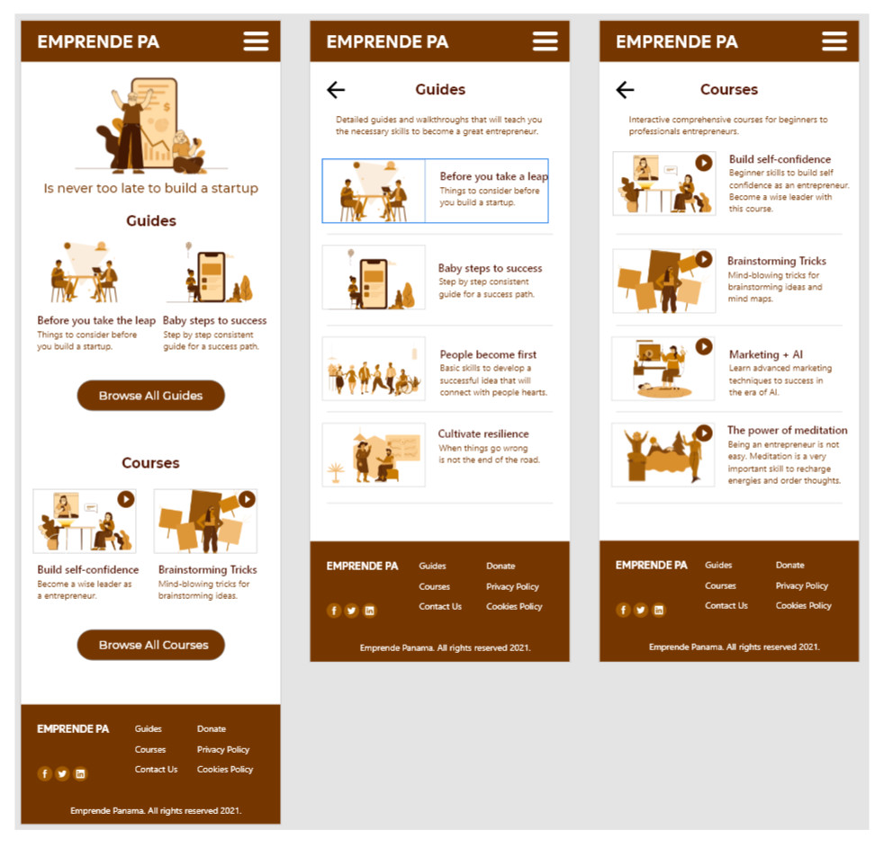 Emprende Panama Mobile Responsive Version Hi-Fi Prototype