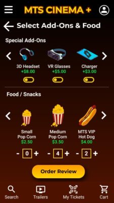 MTS Cinema + High Fidelity Prototype - Add-ons and food screen | JJ Garrido UX